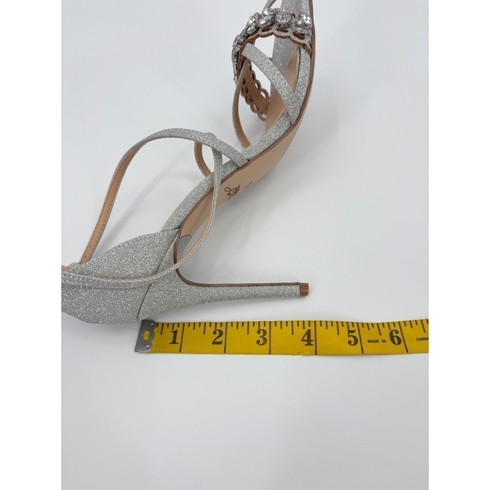 B40 Badgley Mischka Gisele Sandals 7.5 Silver Glitter Embellished Strappy - Picture 13 of 14